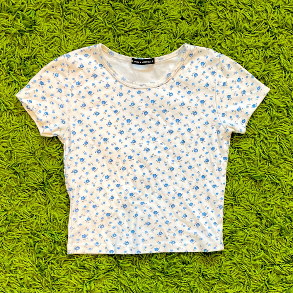 brandy melville floral print cropped baby tee
